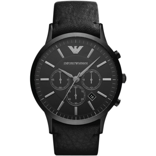 EMPORIO ARMANI Sportivo Black Leather Strap Black Dial Chronograph Quartz Watch for Gents - AR2461