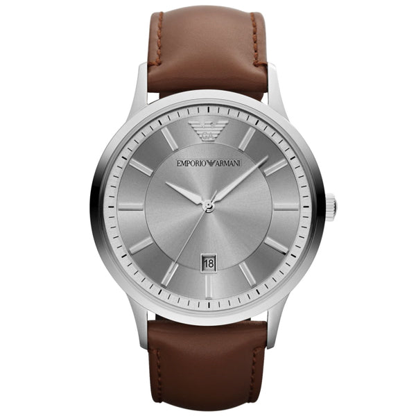 EMPORIO ARMANI Renato Brown Leather Strap Silver Dial Quartz Watch for Gents - AR2463