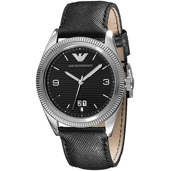 EMPORIO ARMANI Sport Black Leather Strap Black Dial Quartz Watch for Ladies - AR5893