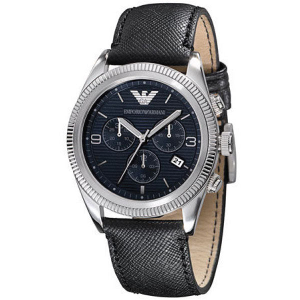 EMPORIO ARMANI Sport Black Leather Strap Blue Dial Chronograph Quartz Watch for Ladies - AR5896