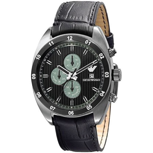 EMPORIO ARMANI Sportivo Black Leather Strap Black Dial Chronograph Quartz Watch for Gents - AR5917