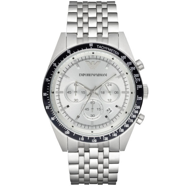 EMPORIO ARMANI Sportivo Silver Stainless Steel Silver Dial Chronograph Quartz Watch for Gents - AR6073