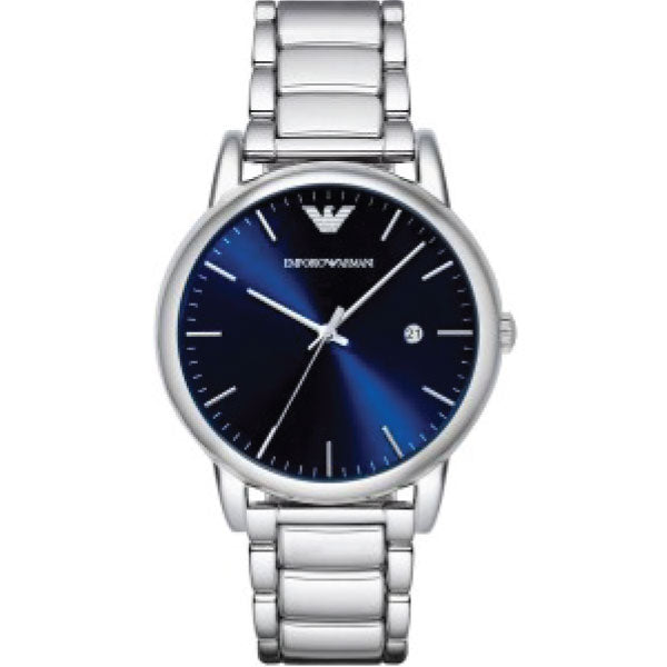 EMPORIO ARMANI Classic Silver Stainless Steel Black Dial Quartz Watch for Gents - AR8033