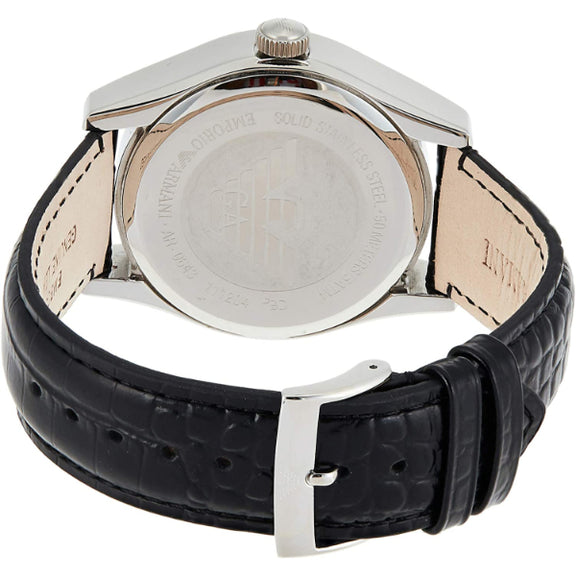 EMPORIO ARMANI Classic Black Leather Strap Black Dial Quartz Watch for ...