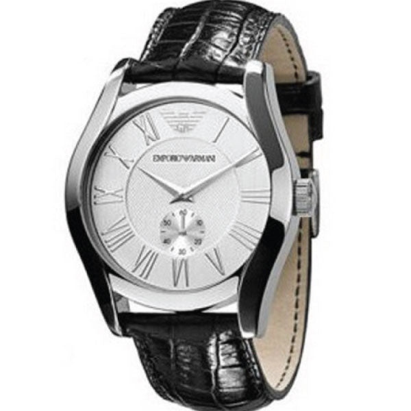 EMPORIO ARMANI Asia Exclusive Black Leather Strap Silver Dial Quartz Watch for Gents - AR0675