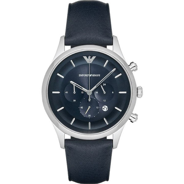 EMPORIO ARMANI Blue Dial Blue Leather Strap Chronograph Watch For Gents - AR11018