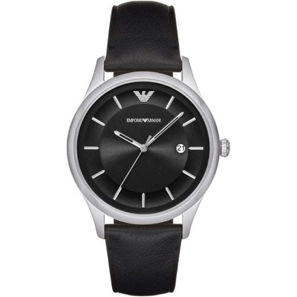 EMPORIO ARMANI Black Dial Black Leather Strap Watch For Gents - AR1102 ...