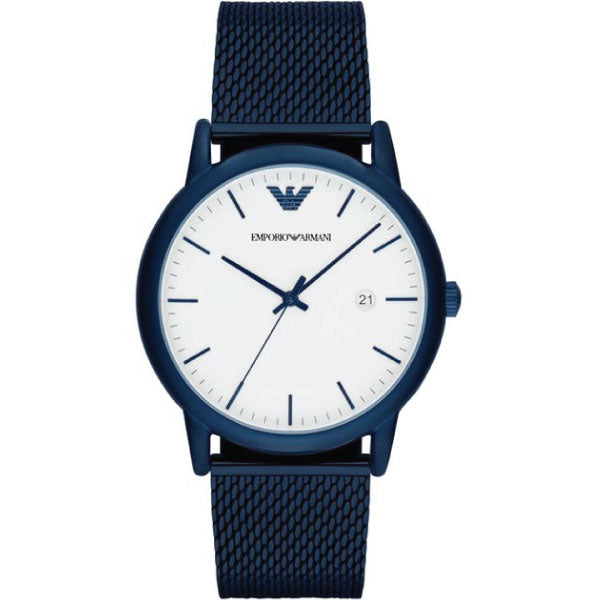 EMPORIO ARMANI Luigi Blue Mesh Bracelet White Dial Quartz Watch for Gents - AR11025