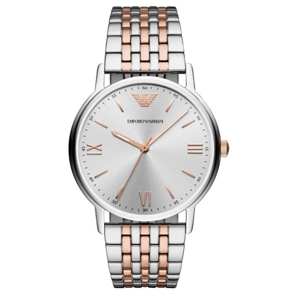 EMPORIO ARMANI Kappa Two-Tone Stainless Steel Silver Dial Quartz Watch for Gents - AR11093