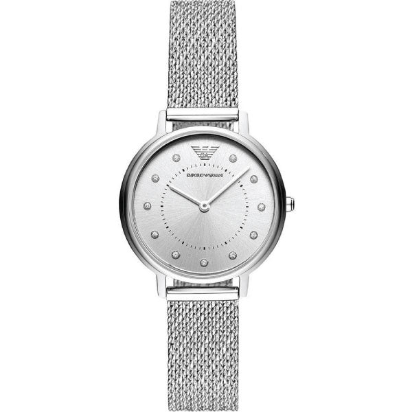 EMPORIO ARMANI Silver Dial Silver Mesh Bracelet Watch For Ladies - AR11128