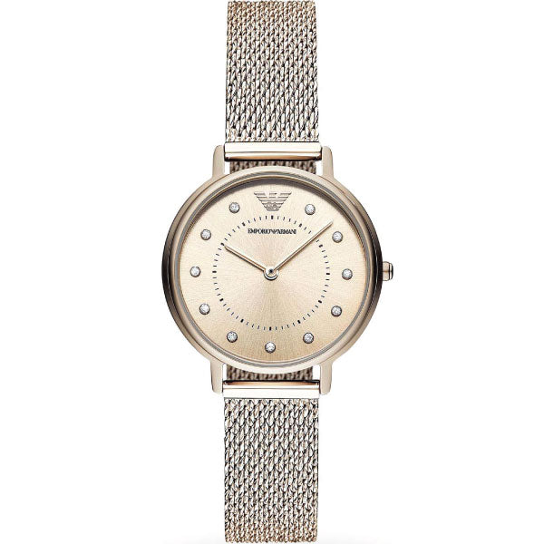 EMPORIO ARMANI Kappa Rose Gold Mesh Bracelet Pink Dial Quartz Watch for Ladies - AR11129