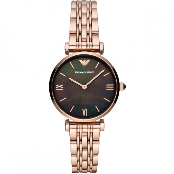 EMPORIO ARMANI Gianni T-Bar Rose Gold Stainless Steel Mother Of Pearl Dial Quartz Watch for Ladies - AR11145