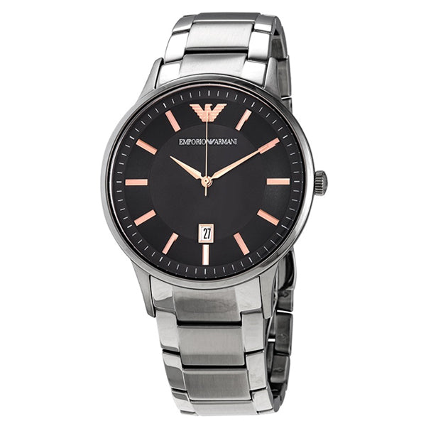 EMPORIO ARMANI Renato Silver Stainless Steel Black Dial Quartz Watch for Gents - AR11179