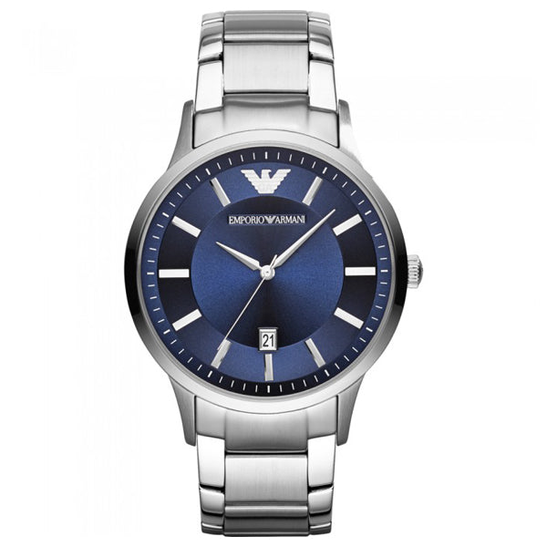 EMPORIO ARMANI Renato Silver Stainless Steel Blue Dial Quartz Watch for Gents - AR11180