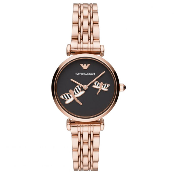 EMPORIO ARMANI Black Dial Gold Stainless Steel Watch For Ladies - AR11206