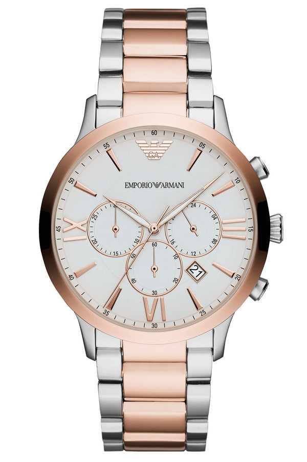 EMPORIO ARMANI Giovanni Two-Tone Stainless Steel White Dial Chronograph Quartz Watch for Gents - AR11209