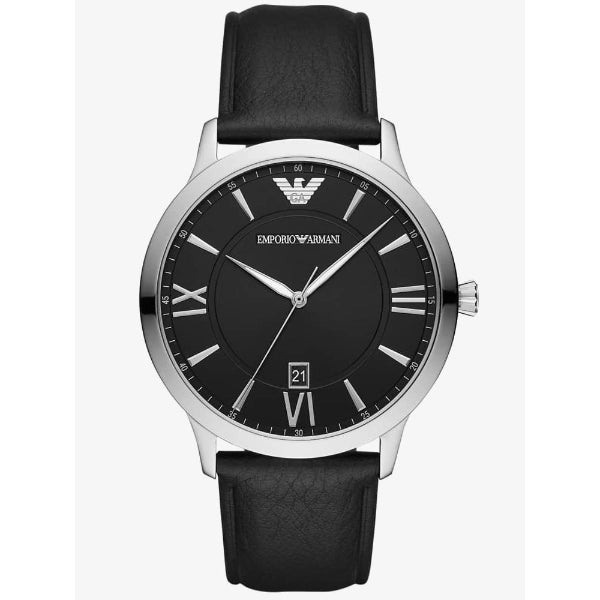 EMPORIO ARMANI Giovanni Black Leather Black Dial Quartz Watch for Gents- EMPORIO ARMANI AR 11210