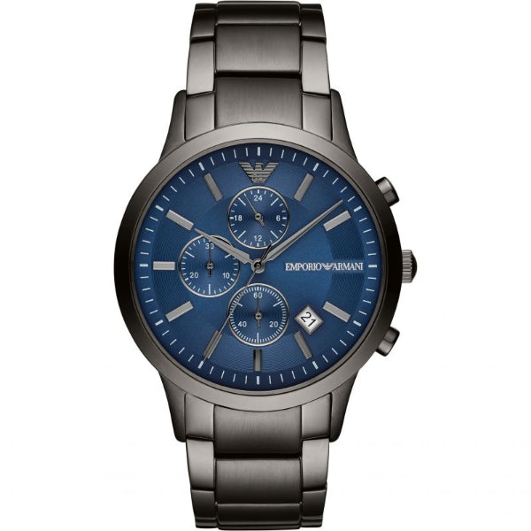 Emporio Armani Renato Grey Stainless Steel Blue Dial Chronograph Quartz Watch for Gents - AR11215