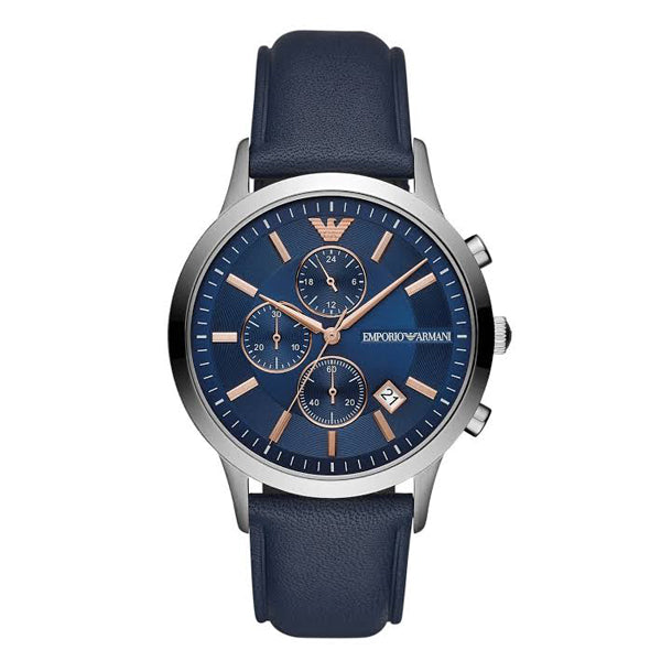 EMPORIO ARMANI Renato Blue Dial Blue Leather Strap Chronograph Watch For Gents - AR11216