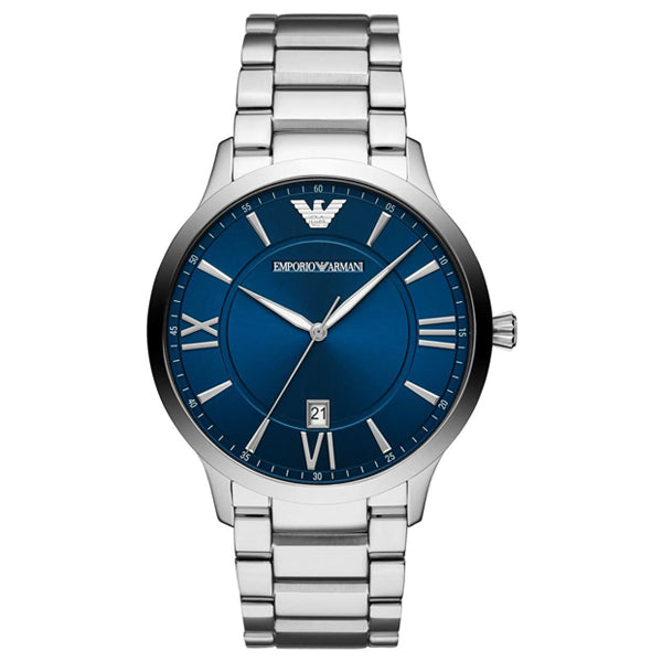 EMPORIO ARMANI Giovanni Silver Stainless Steel Blue Dial Quartz Watch for Gents - AR11227