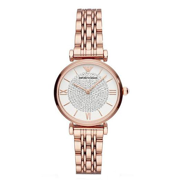 EMPORIO ARMANI Cream Dial Rose Gold Stainless Steel Watch For Ladies - AR11244