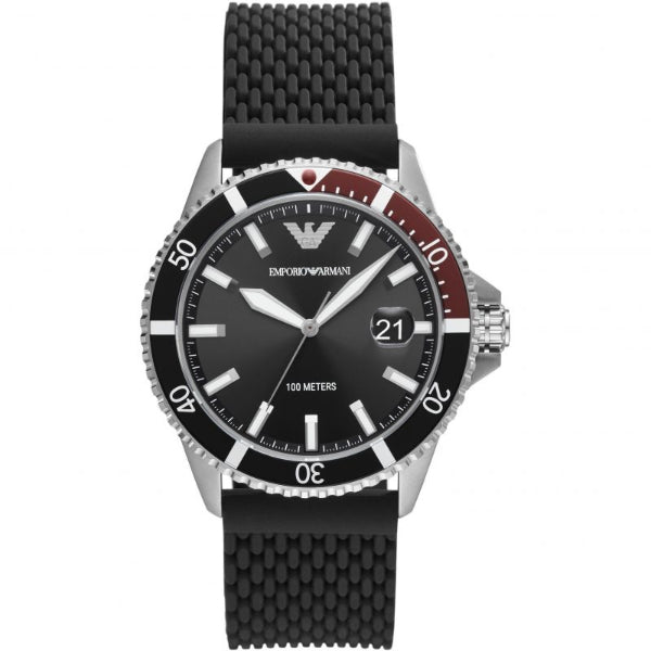 EMPORIO ARMANI Diver Black Stainless Steel Mesh Black Dial Quartz Watch for Gents- EMPORIO ARMANI AR 11341