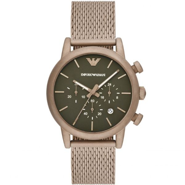 EMPORIO ARMANI Luigi Beige Gold Mesh Bracelet Green Dial Chronograph Quartz Watch for Gents - AR11428