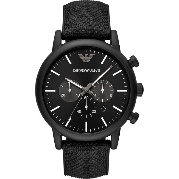 EMPORIO ARMANI Luigi Black Leather Strap Black Dial Chronograph Quartz Watch for Gents - AR11450