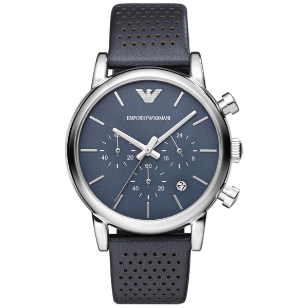 EMPORIO ARMANI Blue Dial Blue Leather Strap Chronograph Watch For Gents - AR1736