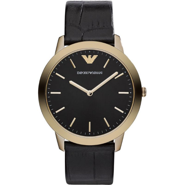 EMPORIO ARMANI Retro Black Leather Black Dial Quartz Watch for Gents- EMPORIO ARMANI AR-1742