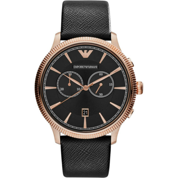 Emporio Armani Classic Black Leather Strap Black Dial Chronograph Quartz Watch for Gents - AR1792