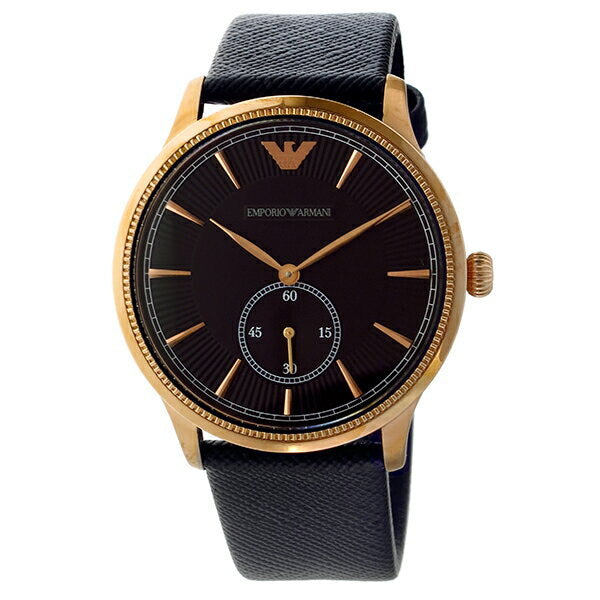 EMPORIO ARMANI Classic Black Leather Strap Black Dial Quartz Watch for Gents - AR1798