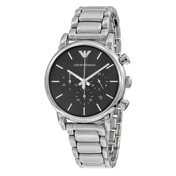 EMPORIO ARMANI Classic Black Dial Silver Stainless Steel Chronograph Watch For Gents - AR1853