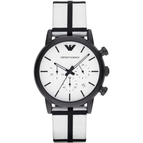 EMPORIO ARMANI Classic White Nylon White Dial Quartz Watch for Gents- EMPORIO ARMANI AR 1859