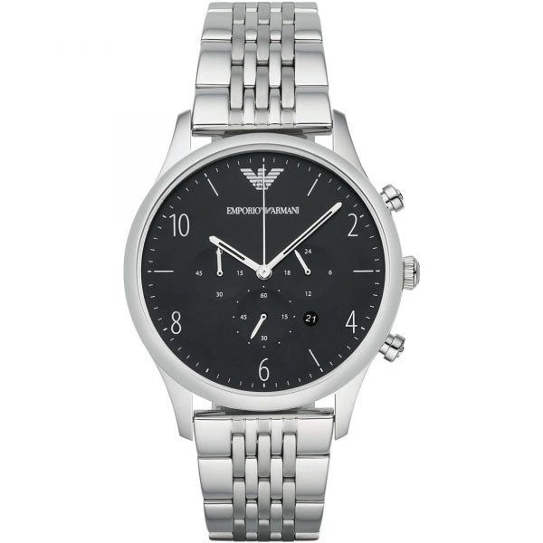 EMPORIO ARMANI Beta Silver Stainless Steel Black Dial Chronograph Quartz Watch for Gents - AR1863