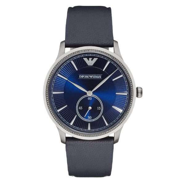 EMPORIO ARMANI AR1888 Grey Leather Strap Blue Dial Quartz Watch for Gents - AR1888