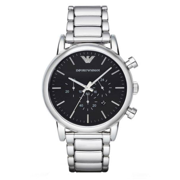 EMPORIO ARMANI Classic Black Dial Silver Stainless Steel Chronograph Watch For Gents - AR1894