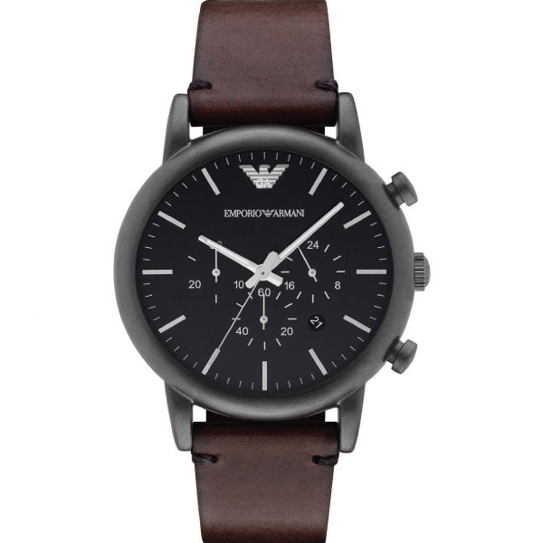EMPORIO ARMANI Black Dial Brown Leather Strap Chronograph Watch For Gents - AR1919