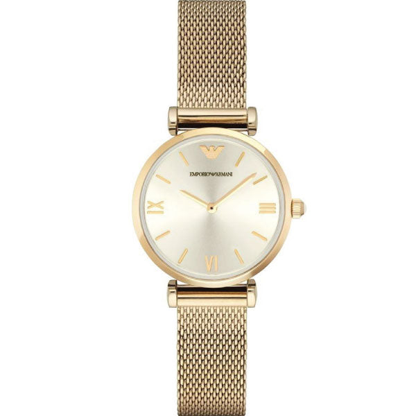 EMPORIO ARMANI Retro Gold Mesh Bracelet Gold Dial Quartz Watch for Ladies - AR1957