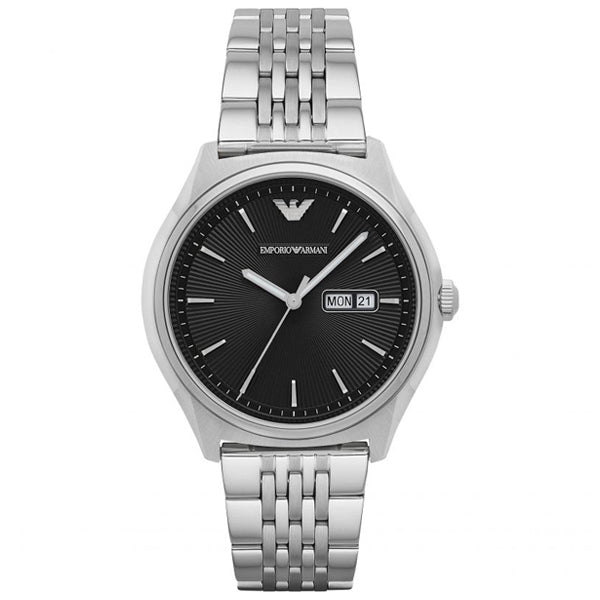 EMPORIO ARMANI Zeta Silver Stainless Steel Black Dial Quartz Watch for Gents - AR1977