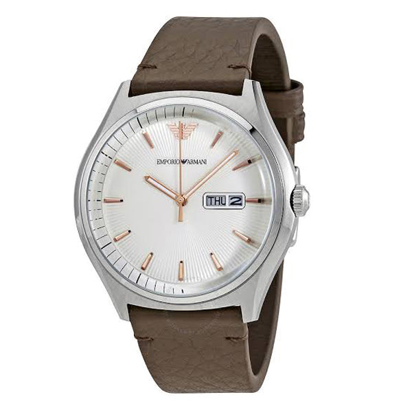 EMPORIO ARMANI Zeta White Dial Brown Leather Strap Watch For Gents - AR1999