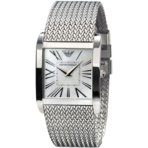 EMPORIO ARMANI Super Slim Silver Mesh Bracelet Silver Dial Quartz Watch for Ladies - AR2015