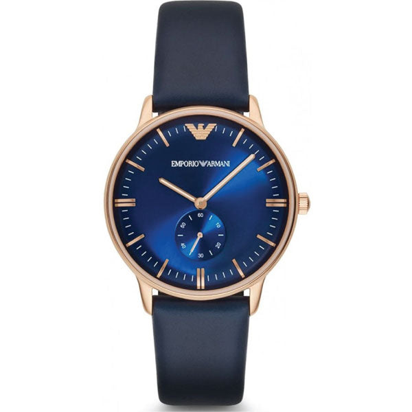 EMPORIO ARMANI Blue Dial Blue Leather Strap Watch For Gents - AR2071