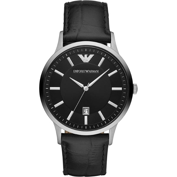 EMPORIO ARMANI Renato Black Leather Strap Black Dial Quartz Watch for Gents - AR2411