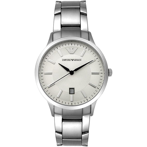 EMPORIO ARMANI Classic Silver Leather Strap Silver Dial Quartz Watch for Ladies - AR2431