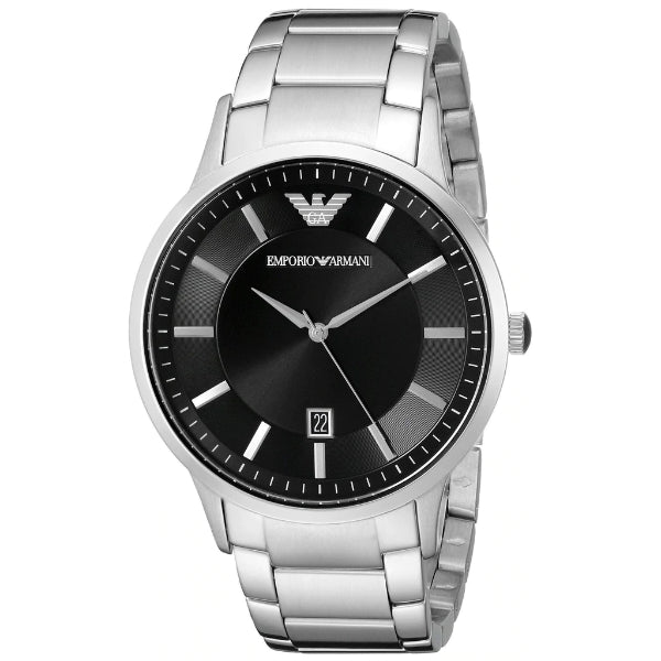 EMPORIO ARMANI Sportivo Silver Stainless Steel Black Dial Quartz Watch for Gents - AR2457