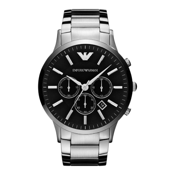 EMPORIO ARMANI Sportivo Silver Stainless Steel Black Dial Chronograph Quartz Watch for Gents - AR2460