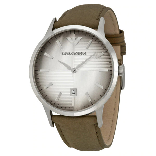 EMPORIO ARMANI Classic Light Brown Leather Strap Textured Degrade Dial Quartz Watch for Gents - AR2470