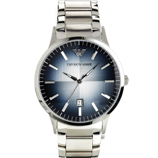 EMPORIO ARMANI Dress Silver Stainless Steel Blue Textured Degrade Dial Quartz Watch for Gents - AR2472