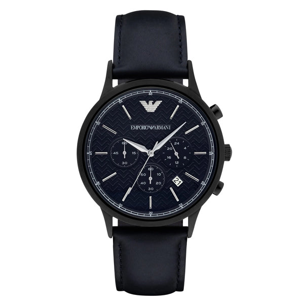 EMPORIO ARMANI Blue Dial Blue Leather Strap Chronograph Watch For Gents - AR2481